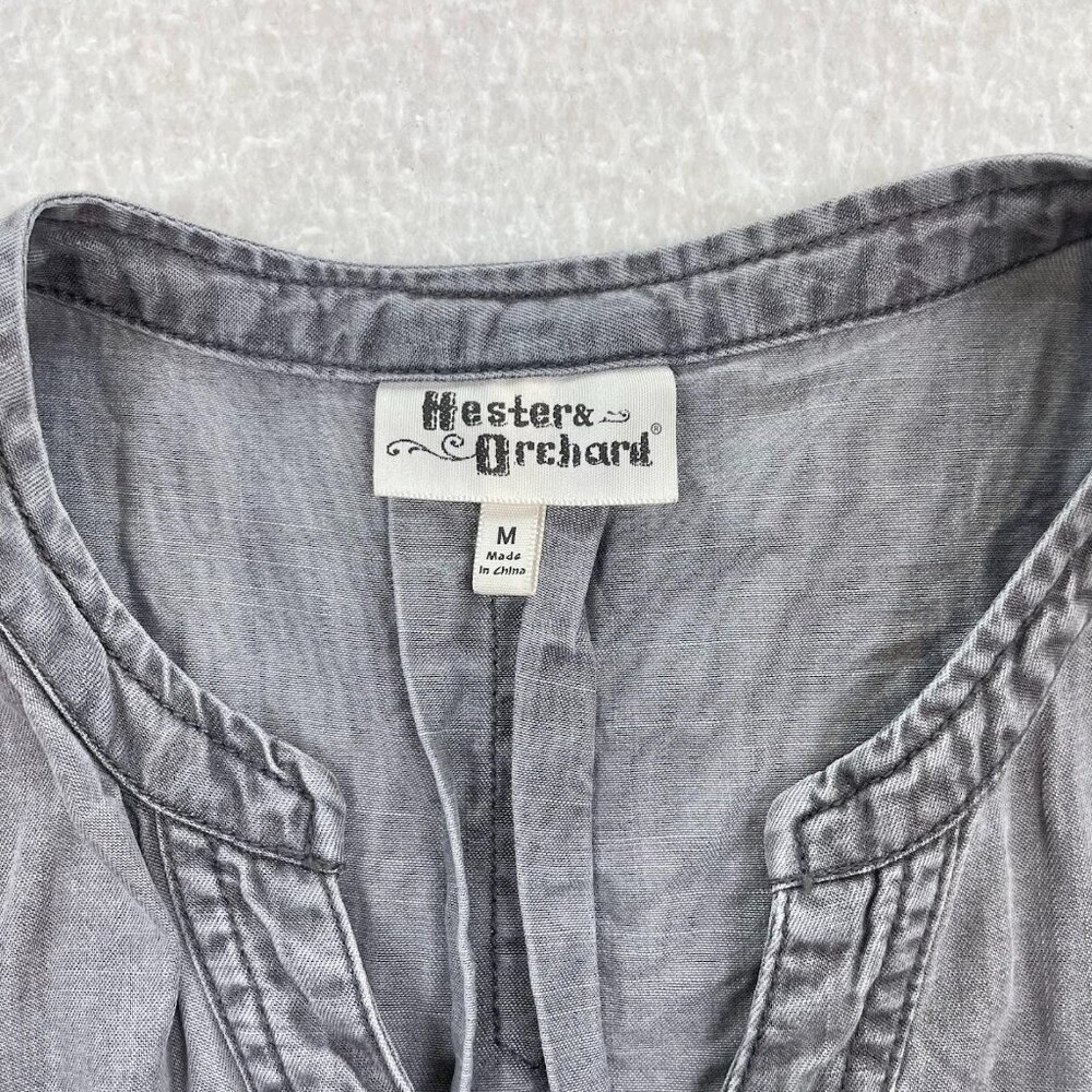 Hester & Orehard Tencel Button Split Neck Fringe Top Gray Size M - Picture 5 of 7
